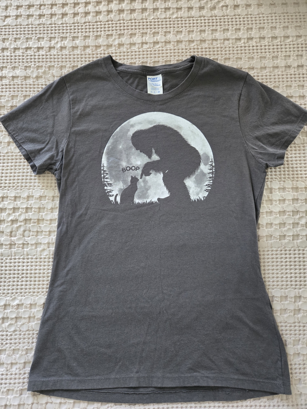 Port and Company Charcoal Graphic Tee with Moon Silhouette Bigfoot Shirt